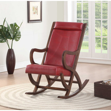 22" X 36" X 38" Burgundy Pu Walnut Wood Upholstered (Seat) Rocking Chair