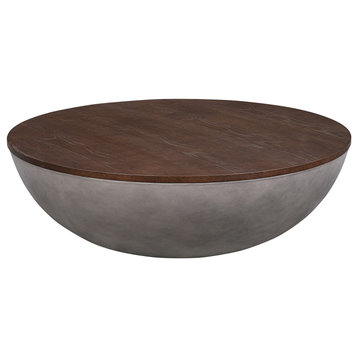 Armen Living Melody Concrete/Brown Brushed Oak Coffee Table LCMFCOCCBR