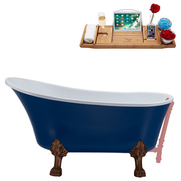55" Streamline N369ORB-PNK Clawfoot Tub and Tray With External Drain