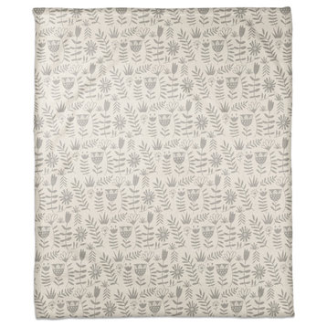 Mod Gray Florals 50x60 Coral Fleece Blanket