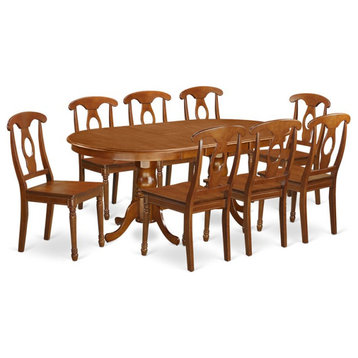 East West Furniture Plainville 9-piece Wood Dining Table Set in Saddle Brown