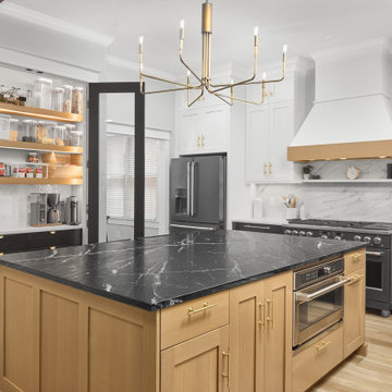A Timeless Tuxedo Kitchen Warmed by Natural Wood Accents