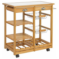 Rolling Kitchen Cart With 2-Drawer, 2 Chrome Basket Drawers and 2 Open Shelves