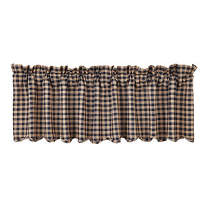Burlap and Check Scalloped Curtain Valance by Park Designs Black or Wine
