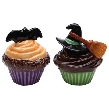 Witch Hat And Bat Cupcake Salt and Pepper Shaker