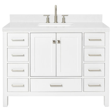 Ariel Cambridge 48" Single Rectangle Sink Vanity, Carrara Quartz, White