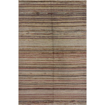 Neutral Brocade Weave 6'x9' High Kpsi Gabbeh Hand Knotted Wool Area Rug H6905