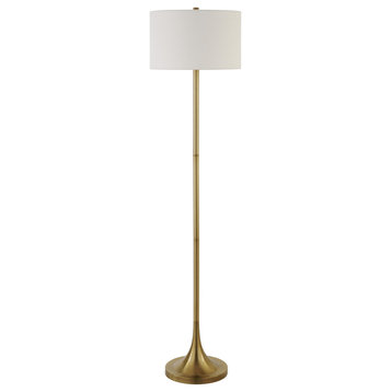 62" Brass Traditional Shaped Floor Lamp With White Frosted Glass Drum Shade