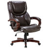 Executive Office Chair, Adjustable Lumbar Support, Swivel, Wood Armrest, Brown
