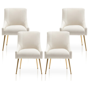 SEYNAR Modern Velvet Dining Chairs Set of 4, Upholstered Side Accent Chair , Beige