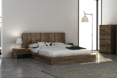 Example of a minimalist master bedroom design in New York