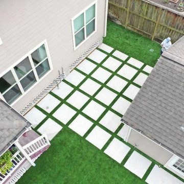 Synthetic Turf Landscape Design w/ Concrete Squares