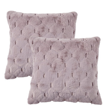 Jacquard Rabbit Faux Fur Pillow Cover 2 Piece Set, Pink, 20" X 20"