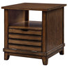 Transitional End Table, Drop-Down Door and Open Compartment, Oak Finish