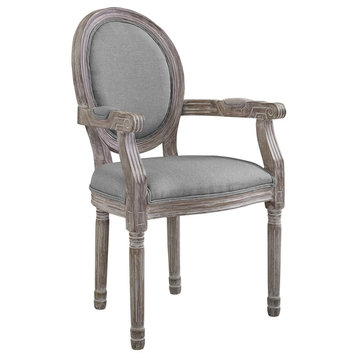 Country Farm Dining Vintage Style Chair Armchair, Fabric Wood, Light Gray