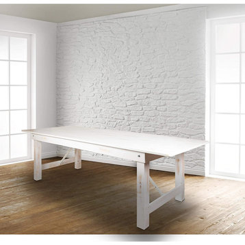 Rustic Farmhouse Dining Table, Square Legs and Large Rectangular Top, White