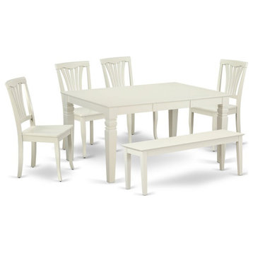 East West Furniture Weston 6-piece Wood Dining Table Set in Linen White