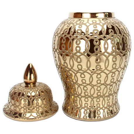 Noori Home HUDSON Gold Ginger Jars Medium 10x10x19, Gold, Large