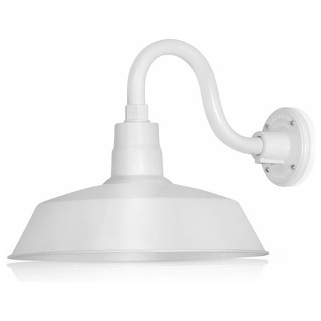 14in. Barn Light Fixture With Gooseneck Arm, White, 10" Long Gooseneck Arm