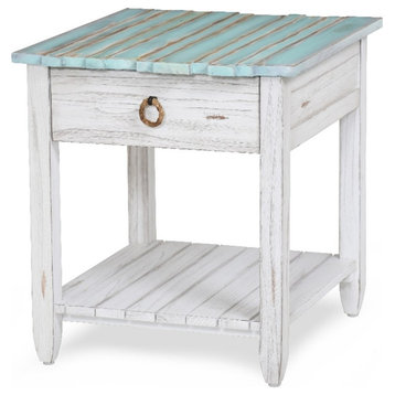Sea Wind Florida Picket Fence Wood End Table with Drawer in White/Blue