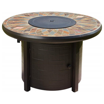 Natural Slate and Copper Round Propane Fire Pit, Black
