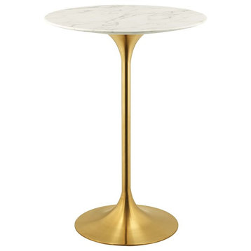 Modern Deco Pub Dining Bar Table, Metal Artificial Marble, Gold White