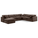 Meridian Furniture - Indulge Upholstered Modular U-Shaped Sectional, Brown, 7-Piece: 3 Armless Chair, 3 Corner Chair, 1 Ottoman, Down Stuffed Velvet - Experience ultimate comfort and style with our brown velvet Indulge Sectional. The luxurious velvet will elevate the aesthetic of any room. This sofa provides ample space for you to relax while its modular build offers the option of unlimited configurations. Whether you're looking to add a stylish element to your living room or a comfortable seating option to your bedroom, this sofa is the perfect choice.