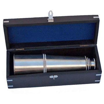 Deluxe Class Admirals Spyglass Telescope With Rosewood Box, Brushed Nickel, 27"