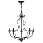 Livex Lighting - Livex Lighting 5 Light Shiny Black Chandelier - The five-light Katarina floral chandelier showcases a graceful look. The shiny black finish combined with polished chrome finish accents completes this timeless and casual design.