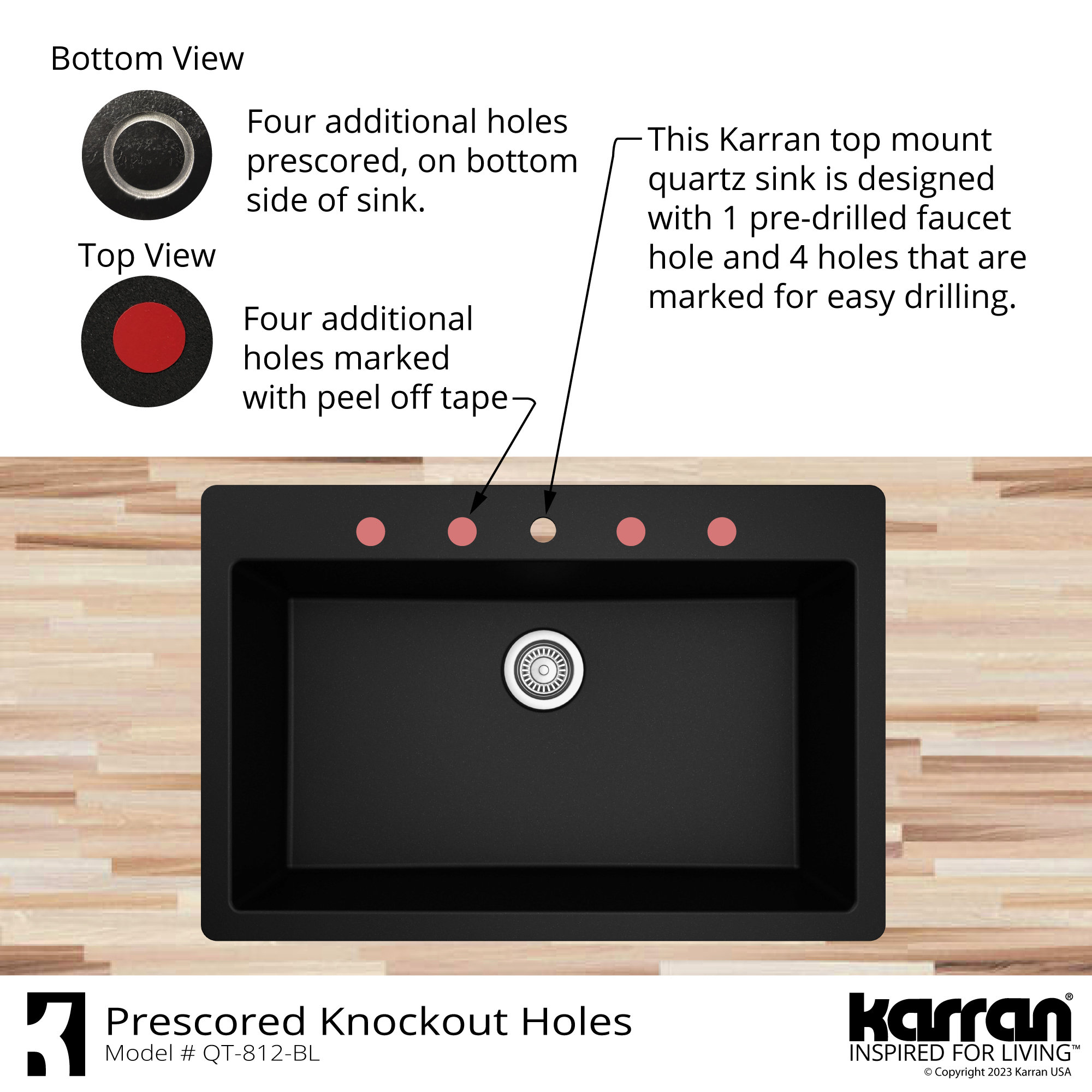 Karran QT-812 Top Mount 33" Large Single Bowl Quartz Kitchen Sink, Bisque