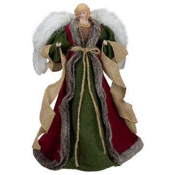 18" Green and Brown Angel in a Dress Christmas Tree Topper, Unlit