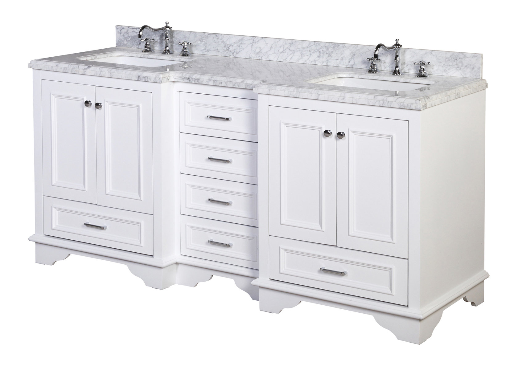 Nantucket 72" Double Bath Vanity, White, Carrara Marble