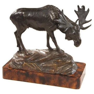 Sculpture MOUNTAIN Lodge Moose On Rock Chestnut Ebony Black Resin