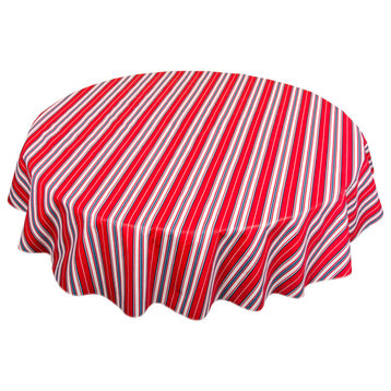 "Patriotic Stripe" 60" Round vinyl flannel backed tablecloth
