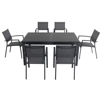 Cameron 7-Piece Expandable Dining Set With Sling Dining Chairs and 40"x94" Table