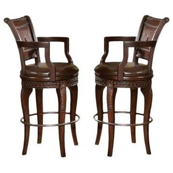 Home Square 30" Swivel Bar Stool in Cherry - Set of 2