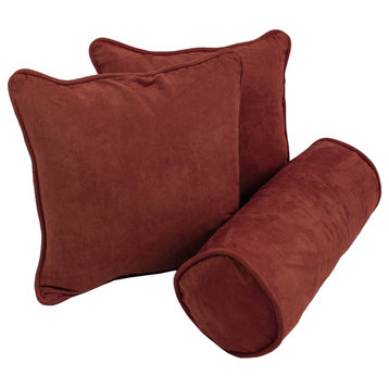 Solid Microsuede Throw Pillows With Inserts, 3-Piece Set, Red Wine