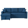 Pemberly Row Blue Fabric Reversible Sleeper Sectional Sofa w/ Storage Chaise