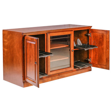 Traditional Alder TV Stand With Media Storage and V-Groove Glass