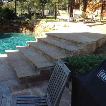 Circle C Ranch in South Austin, TX, covered porch and poolside patio