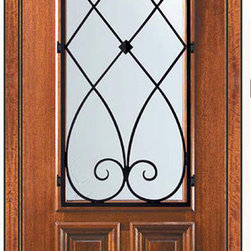 Prehung Single Door 96 Mahogany Charleston 2/3 Lite Wrought Iron - Front Doors