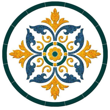 Flower Medallion Ceramic Swimming Pool Mosaic 36"x36", Teal