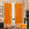 4 Pc Set Indian Sari Curtains & Cushion Covers - Boho Tab Top  - Pumpkin 84"