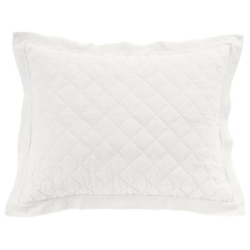 Linen Cotton Diamond Quilted Pillow Sham, 1 Piece, Vintage White, King