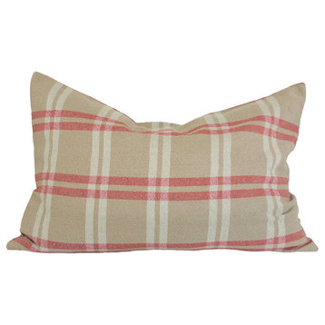 Natural Linen Check Decorative Pillow Feather/Down Filled, 16''x24''