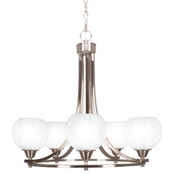 Paramount 5-Light Chandelier, Brushed Nickel, 5.75" White Marble Glass