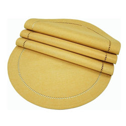 Xia Home Fashions - Melrose Easy Care Cutwork Hemstitch 16" Round Placemat, Set of 4 - Placemats
