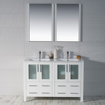Sydney 48" Double Vanity Set With Mirrors, Glossy White