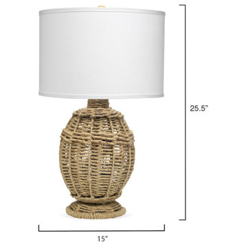 Small Urn Table Lamp, Jute With Medium Drum Shade, White Linen