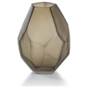 Kubo Faceted Frosted Taupe Vase, Large